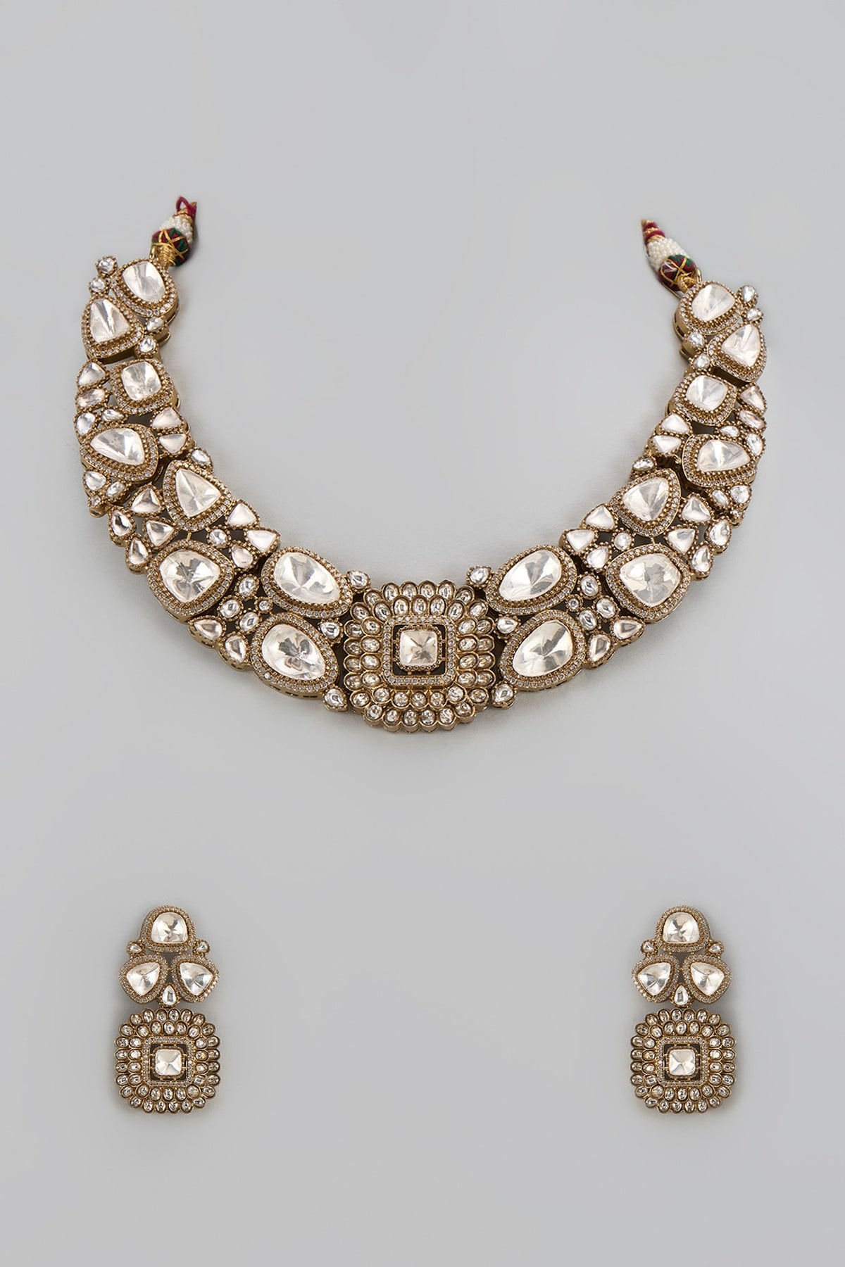 Gold Finish Kundan Polki Necklace Set