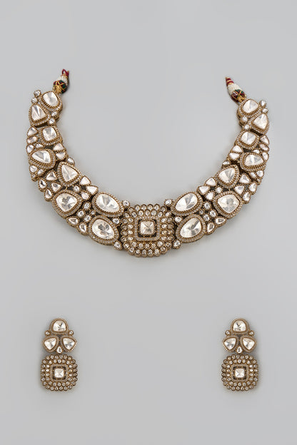 Gold Finish Kundan Polki Necklace Set