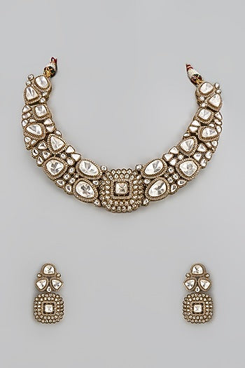 Gold Finish Kundan Polki Necklace Set
