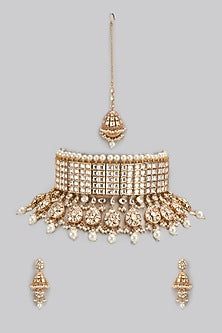 Gold Finish Kundan Polki Choker Necklace Set