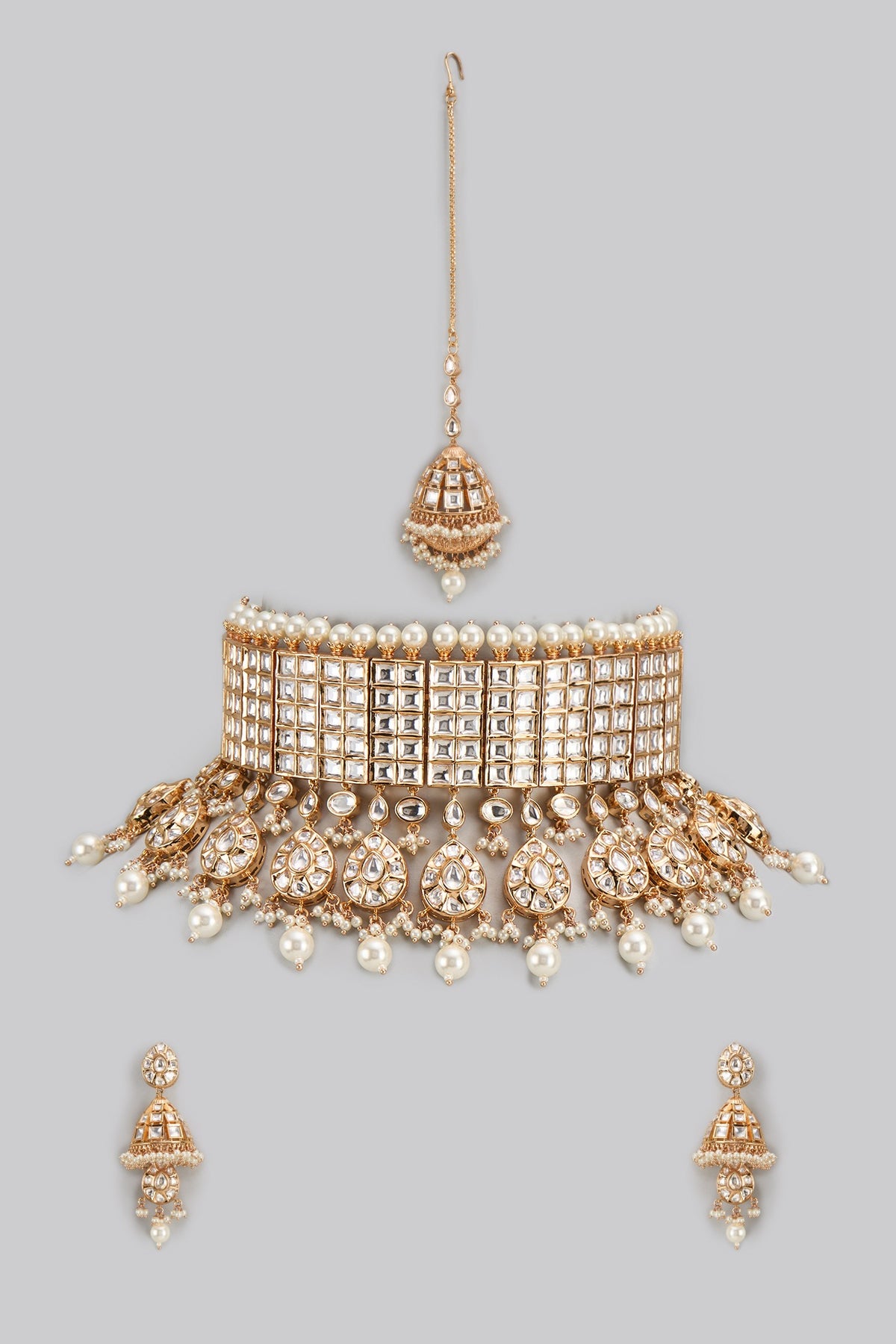 Gold Finish Kundan Polki Choker Necklace Set