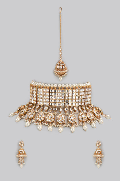 Gold Finish Kundan Polki Choker Necklace Set