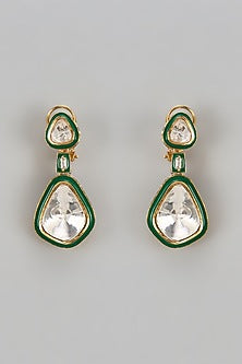 Gold Finish Kundan Polki Meenakari Dangler Earrings