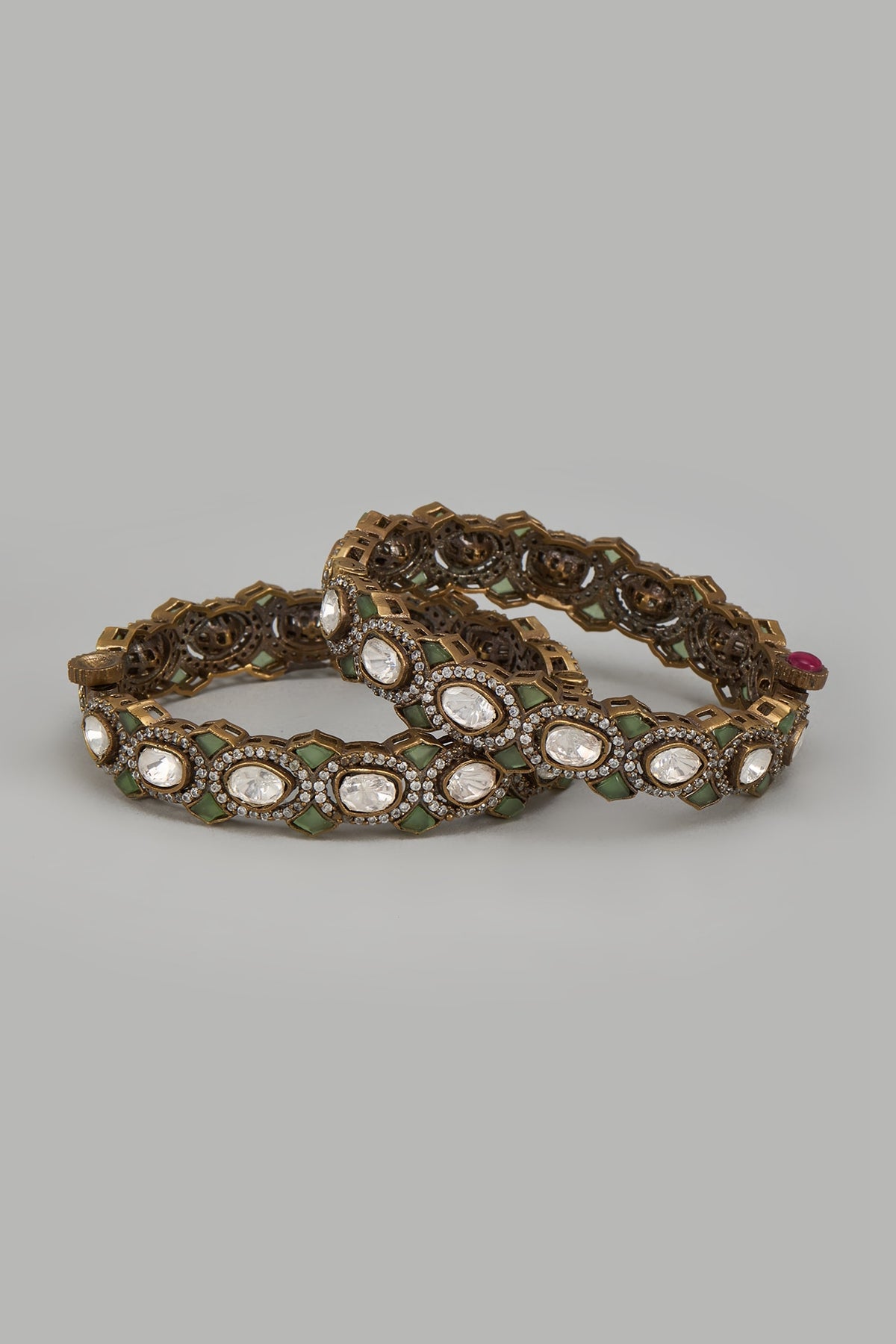 Gold Finish Kundan Polki Bangles (Set of 2)