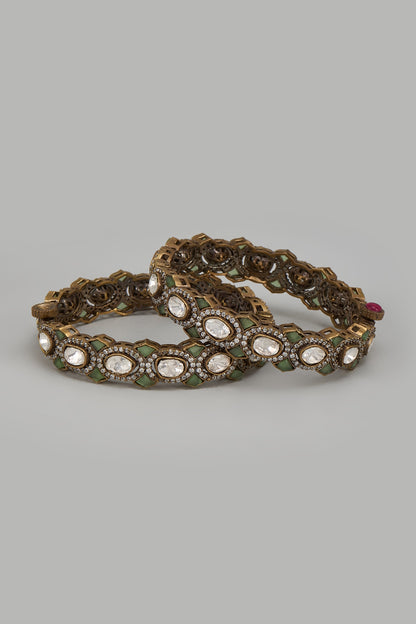 Gold Finish Kundan Polki Bangles (Set of 2)