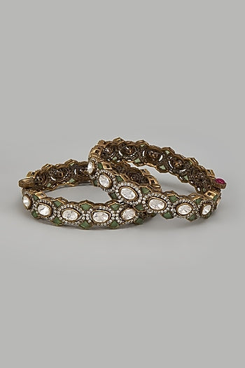 Gold Finish Kundan Polki Bangles (Set of 2)