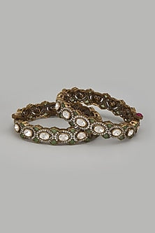 Gold Finish Kundan Polki Bangles (Set of 2)