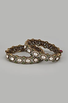 Gold Finish Kundan Polki Bangles (Set of 2)