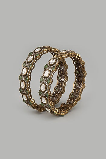 Gold Finish Kundan Polki Bangles (Set of 2)