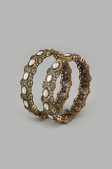 Gold Finish Kundan Polki Bangles (Set of 2)