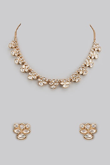 Gold Finish Kundan Polki Necklace Set