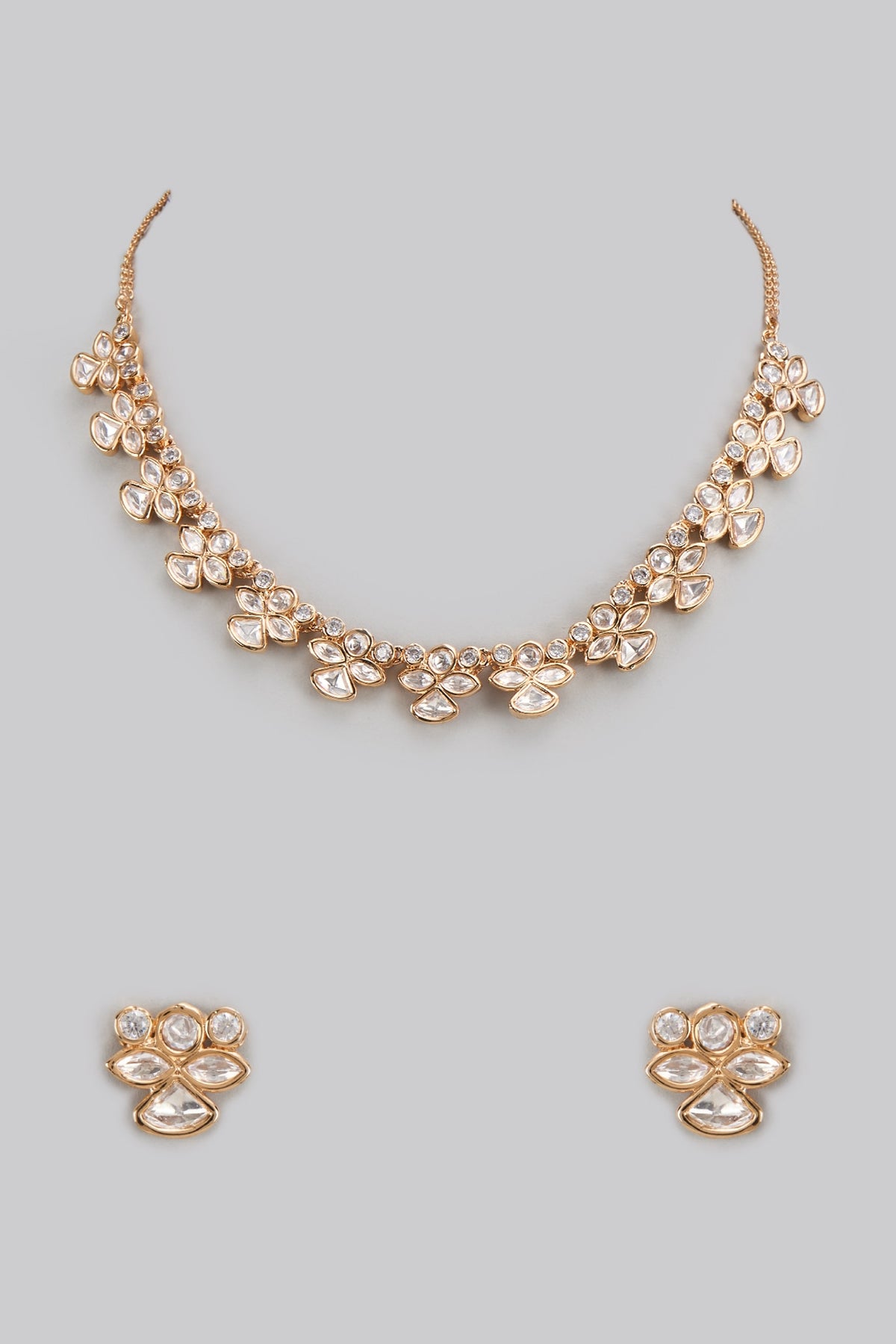 Gold Finish Kundan Polki Necklace Set