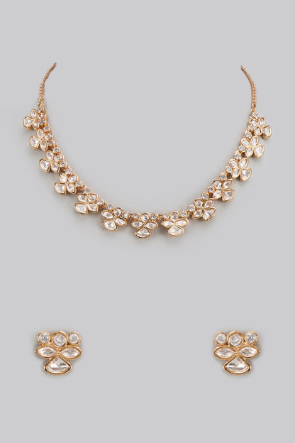 Gold Finish Kundan Polki Necklace Set
