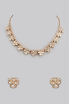Gold Finish Kundan Polki Necklace Set
