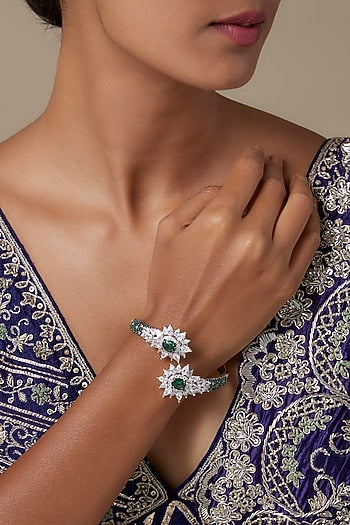 Silver Finish Zircon & Emerald Stone Bracelet