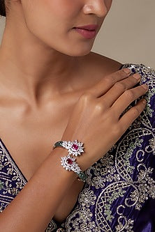 Silver Finish Ruby Stone & Zircon Bracelet
