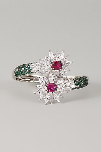 Silver Finish Ruby Stone & Zircon Bracelet