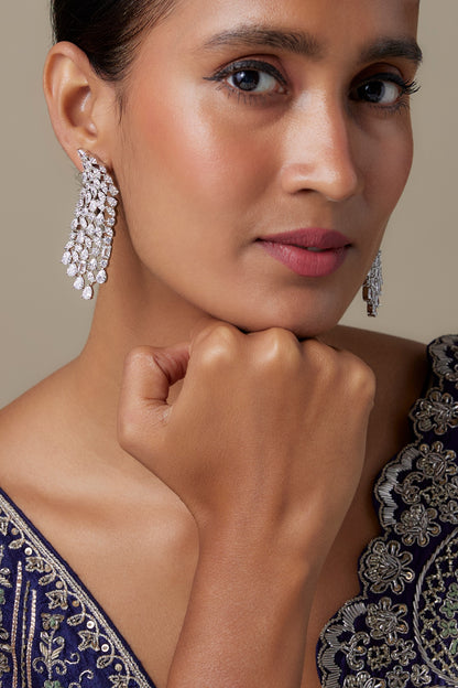 Silver Finish Zircon Dangler Earrings