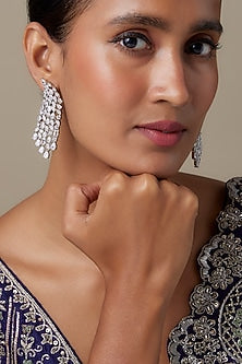 Silver Finish Zircon Dangler Earrings
