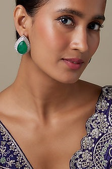 Silver Finish Zircon & Emerald Stone Stud Earrings