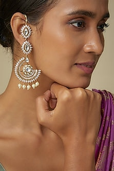 Gold Finish Kundan Polki & Zircon Dangler Earrings