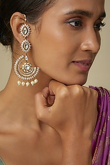 Gold Finish Kundan Polki & Zircon Dangler Earrings