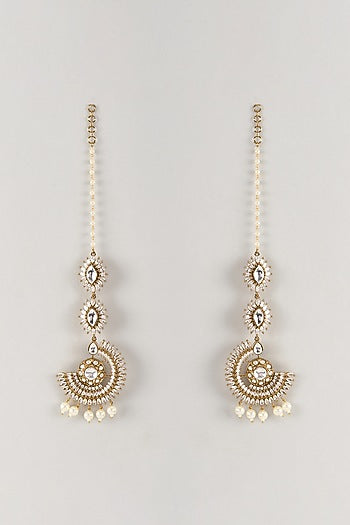 Gold Finish Kundan Polki & Zircon Dangler Earrings