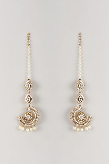 Gold Finish Kundan Polki & Zircon Dangler Earrings
