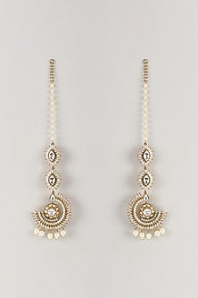 Gold Finish Kundan Polki & Zircon Dangler Earrings