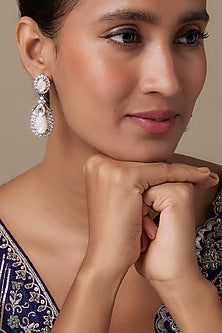 White Finish Zircon & Opal Stone Dangler Earrings