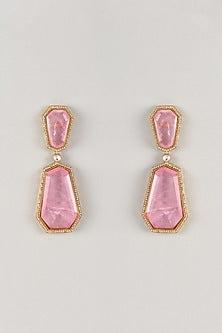 Gold Finish Zircon & Rose Quartz Stone Dangler Earrings