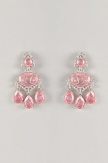 Silver Finish Zircon & Rose Quartz Stone Dangler Earrings