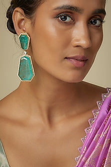 Gold Finish Zircon & Turquoise Stone Dangler Earrings