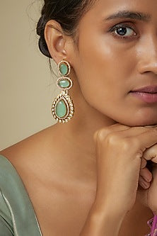 Gold Finish Zircon & Emerald Stone Dangler Earrings