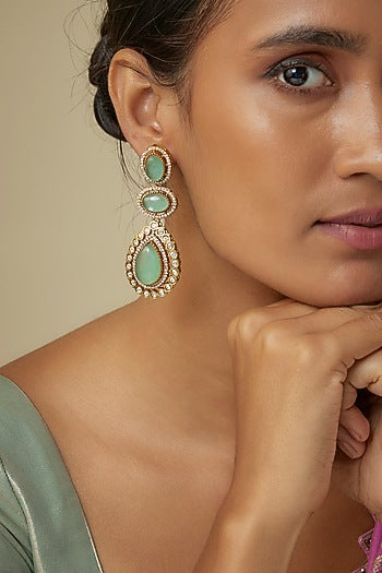 Gold Finish Zircon & Emerald Stone Dangler Earrings