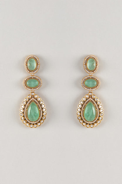 Gold Finish Zircon & Emerald Stone Dangler Earrings
