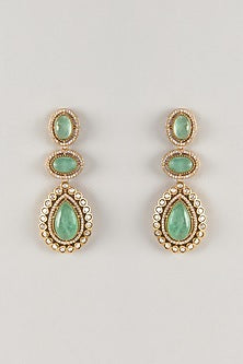 Gold Finish Zircon & Emerald Stone Dangler Earrings