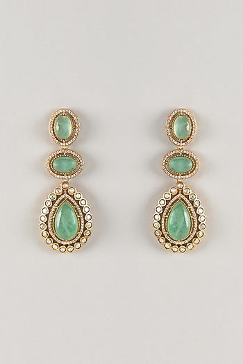 Gold Finish Zircon & Emerald Stone Dangler Earrings
