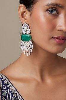 Silver Finish Zircon & Emerald Stone Dangler Earrings