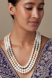 Silver Finish Pearl Long Necklace