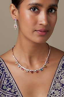 Rose Gold Finish Swarovski Zirconia & Multi-Colored Stone Necklace Set