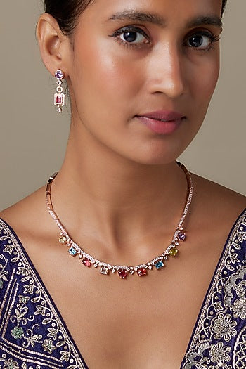 Rose Gold Finish Swarovski Zirconia & Multi-Colored Stone Necklace Set