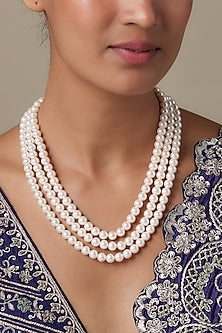 Silver Finish Pearl Long Necklace