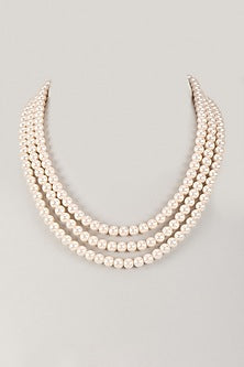 Silver Finish Pearl Long Necklace