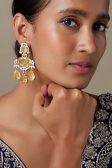 Silver Finish Yellow Sapphire & Zircon Dangler Earrings