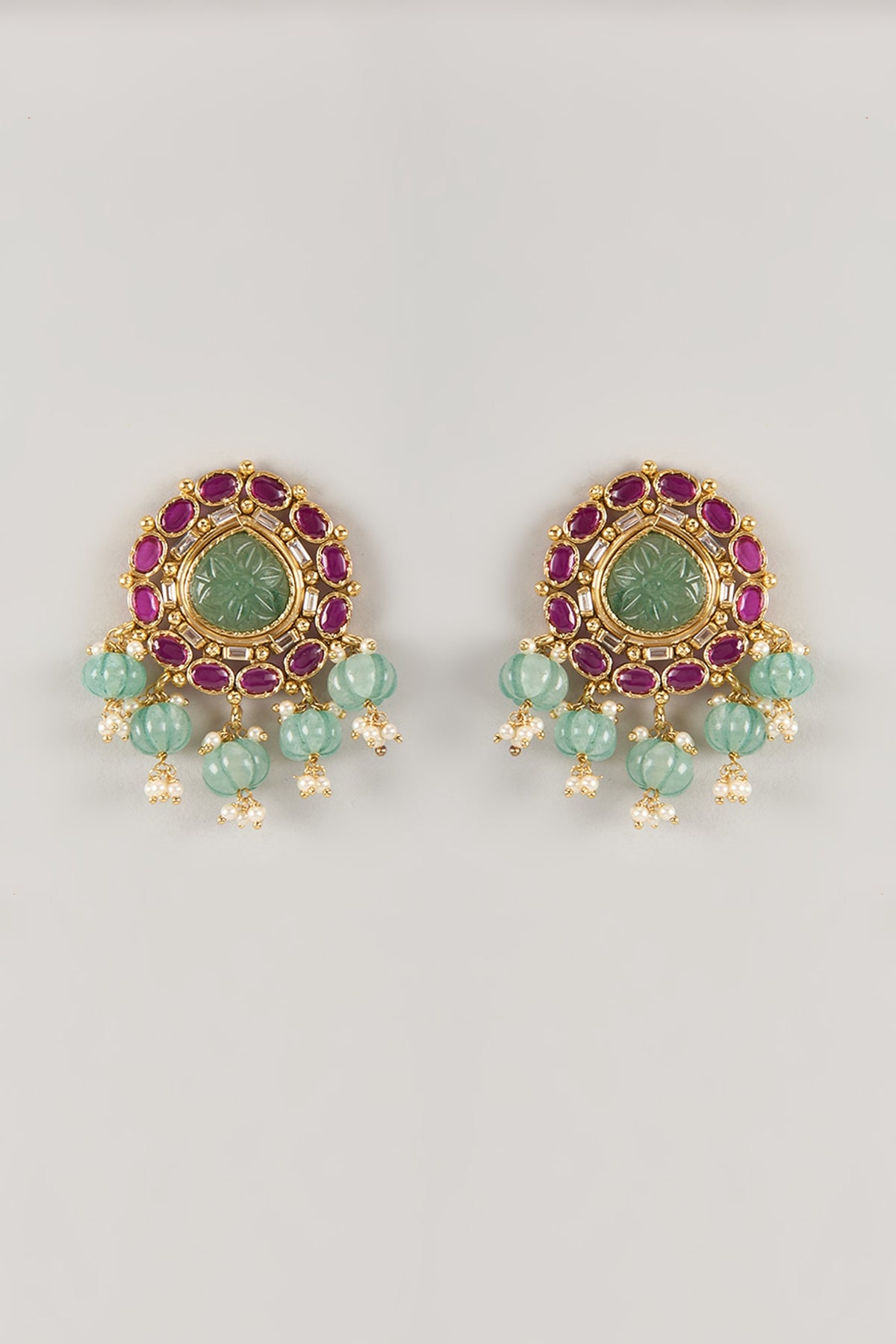 Gold Finish Ruby & Emerald Stone Dangler Earrings