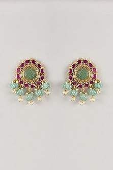 Gold Finish Ruby & Emerald Stone Dangler Earrings