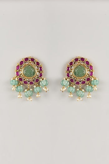Gold Finish Ruby & Emerald Stone Dangler Earrings
