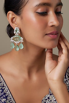 Silver Finish Turquoise Stone & Zircon Dangler Earrings