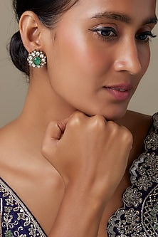 Gold Finish Zircon & Emerald Stone Stud Earrings